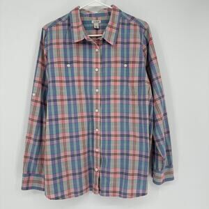 L.L.Bean Shirt Womens 2XL Pastel Plaid Long Sleeve Button Down Double Pocket
